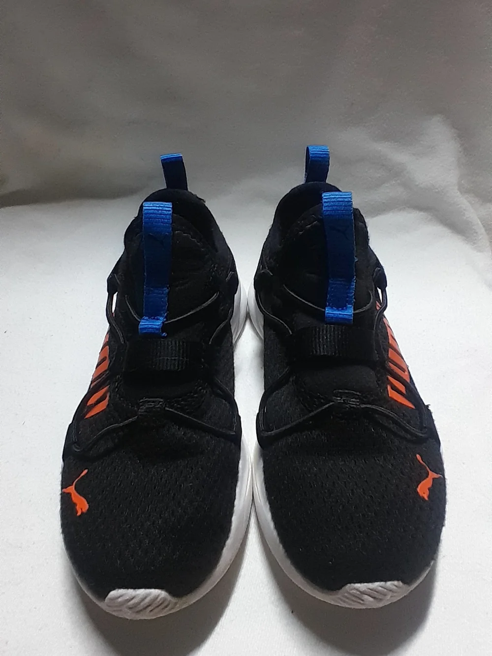 Puma Kids Black Sneakers with Orange Logo and Blue Accents